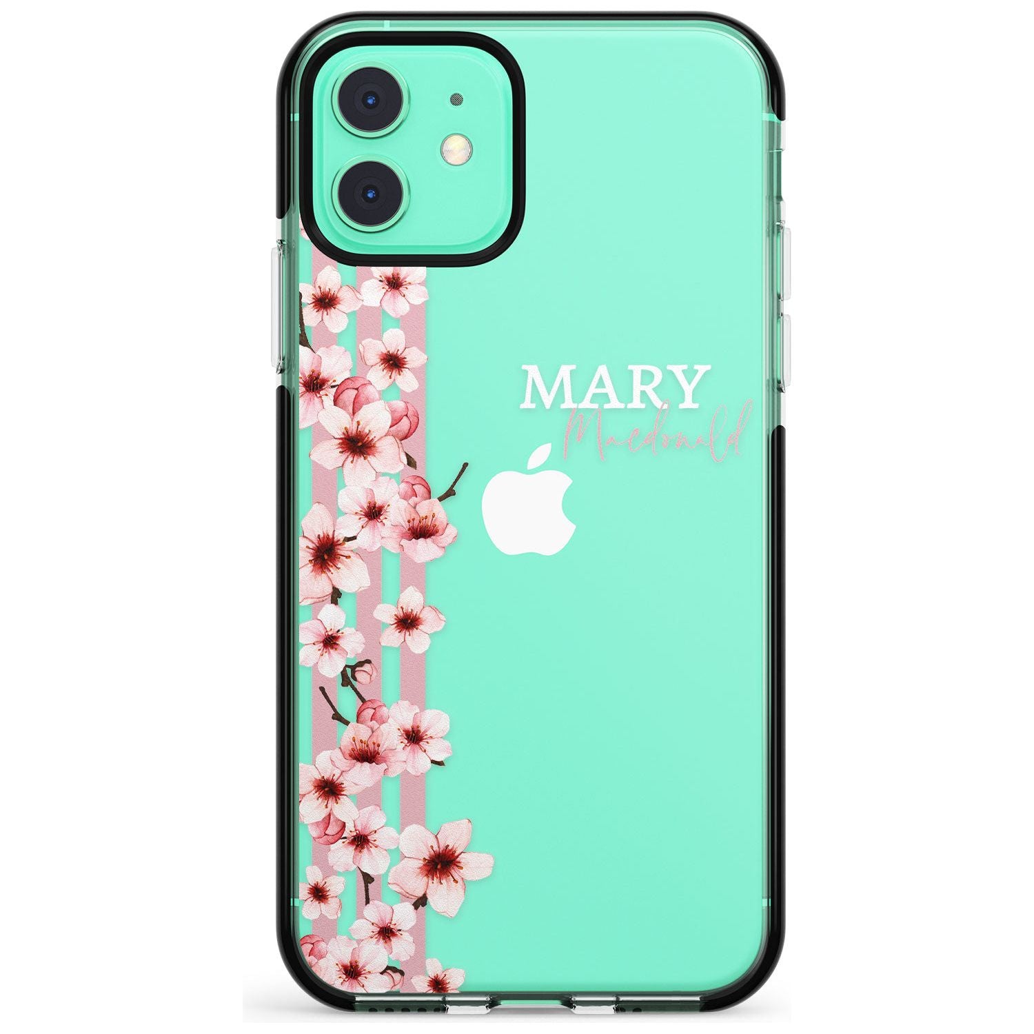 Cherry Blossoms & Stripes Transparent Pink Fade Impact Phone Case for iPhone 11 Pro Max