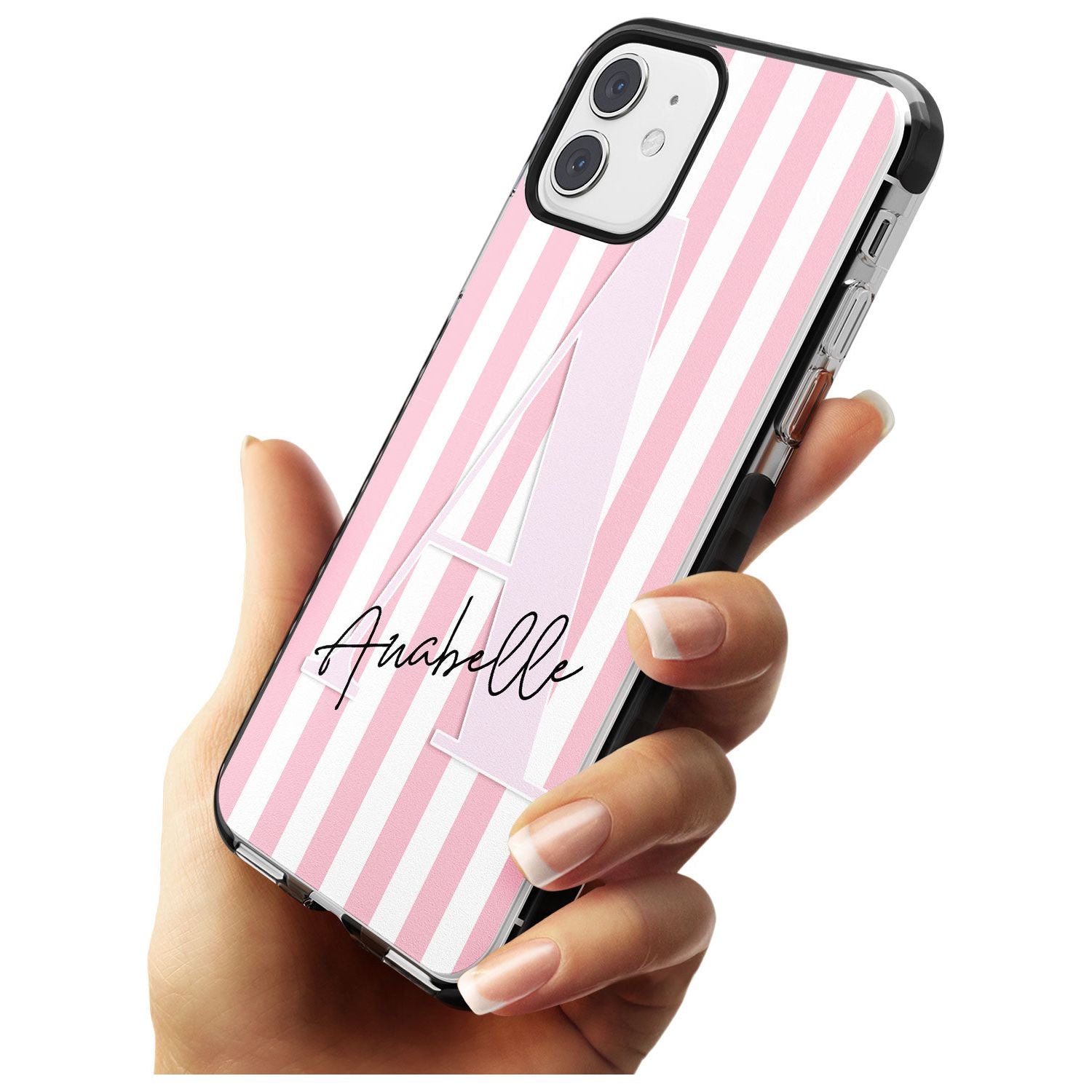 Pink Stripes & Large Monogram iPhone Case Custom Phone Case - Case Warehouse