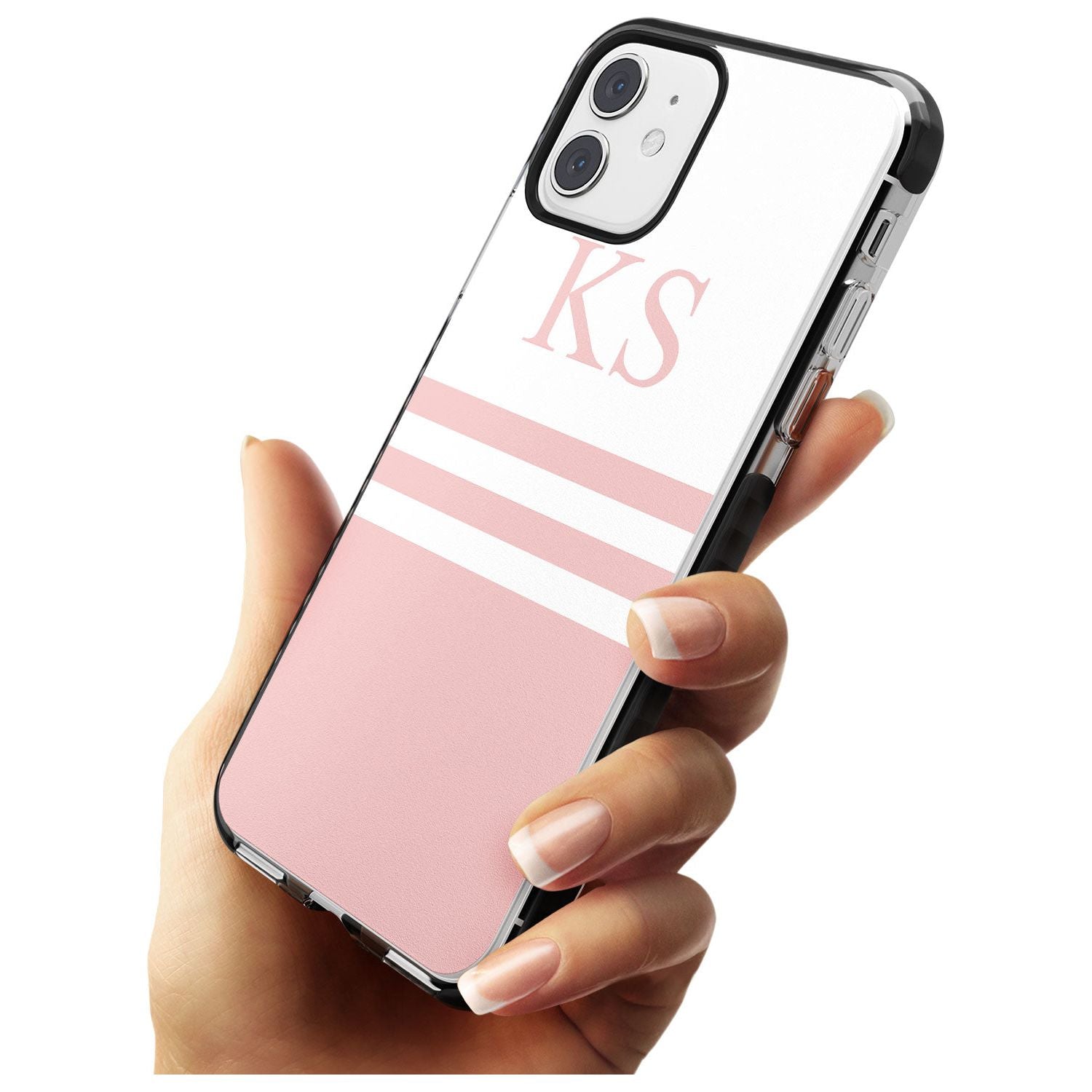 Minimal Pink Stripes & Initials iPhone Case Custom Phone Case - Case Warehouse