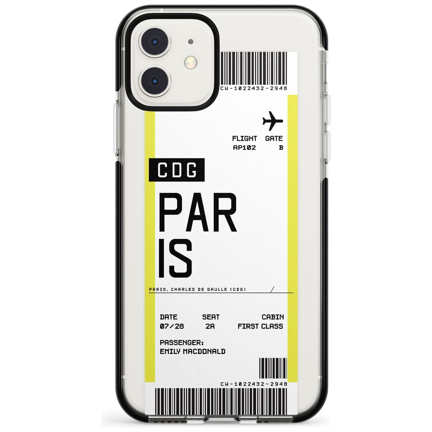 Paris Boarding Pass iPhone Case Black Impact Custom Phone Case - Case Warehouse