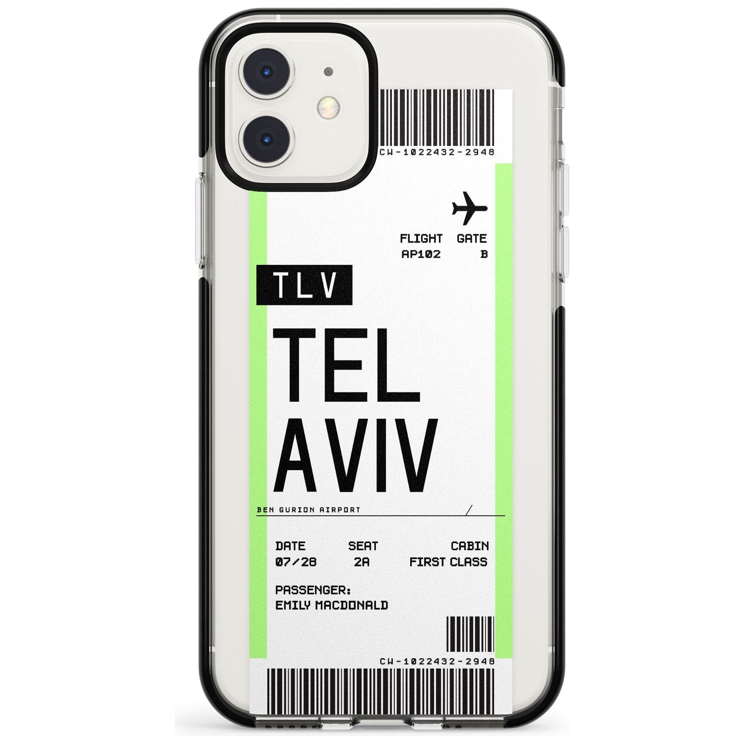 Tel Aviv Boarding Pass iPhone Case Black Impact Custom Phone Case - Case Warehouse