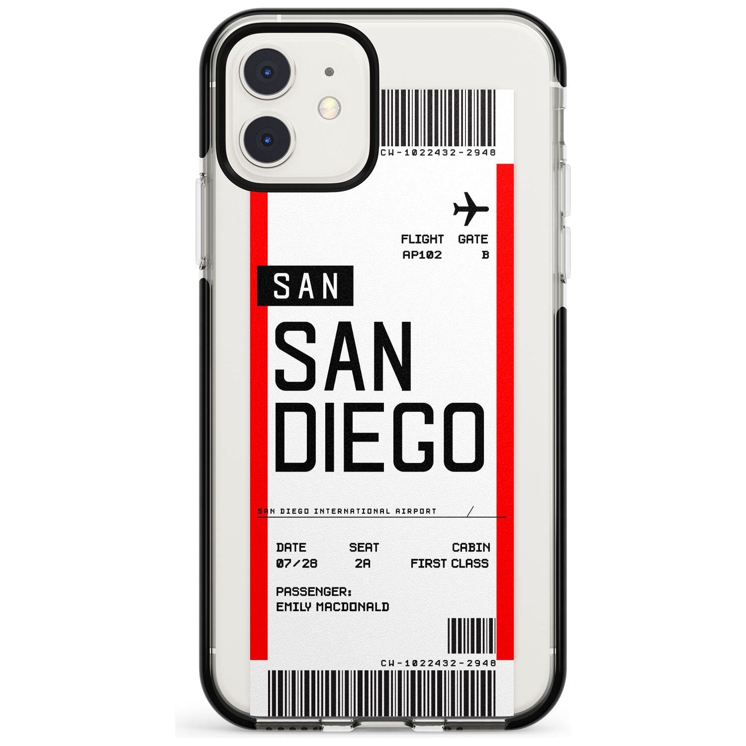 San Diego Boarding Pass iPhone Case Black Impact Custom Phone Case - Case Warehouse