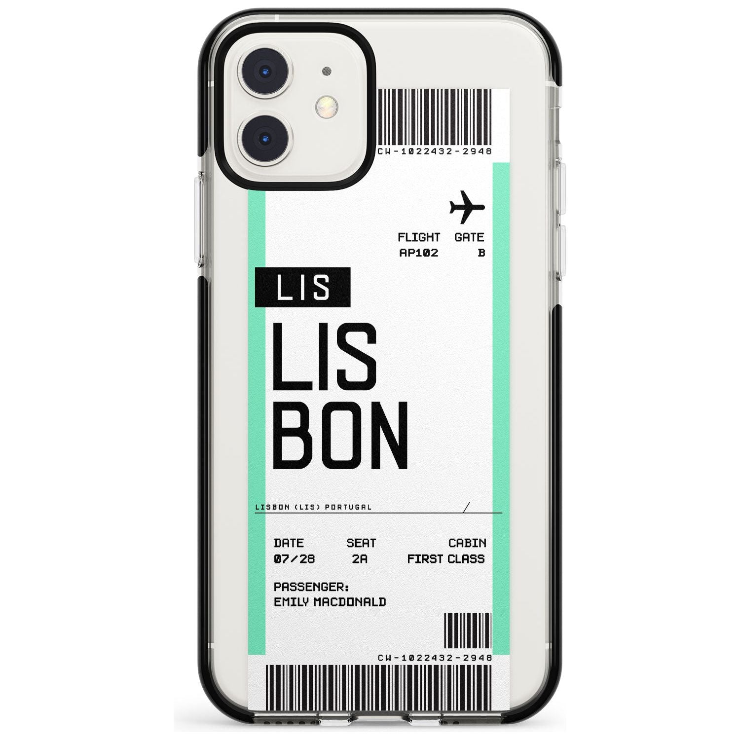 Lisbon Boarding Pass iPhone Case Black Impact Custom Phone Case - Case Warehouse