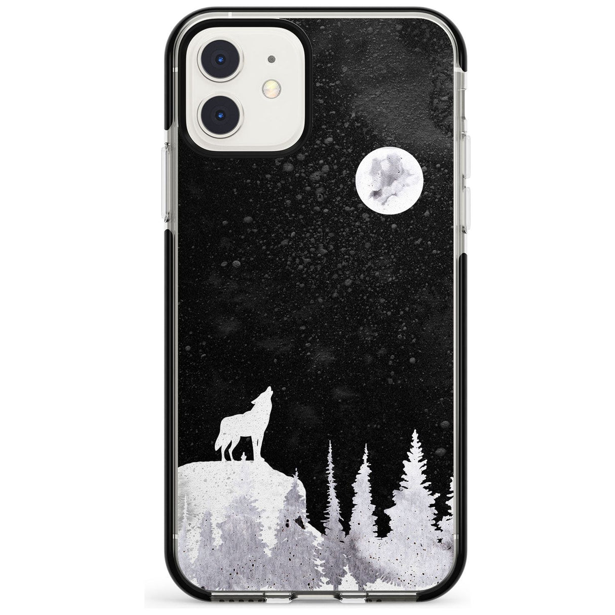 Moon Phases: Wolf & Full Moon Phone Case iPhone 11 / Black Impact Case,iPhone 12 Mini / Black Impact Case Blanc Space