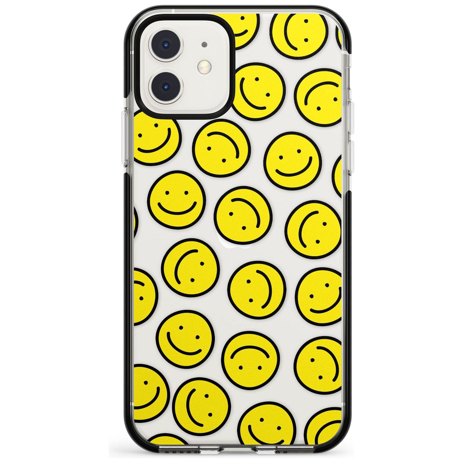 Happy Face Clear Pattern iPhone Case Black Impact Phone Case - Case Warehouse