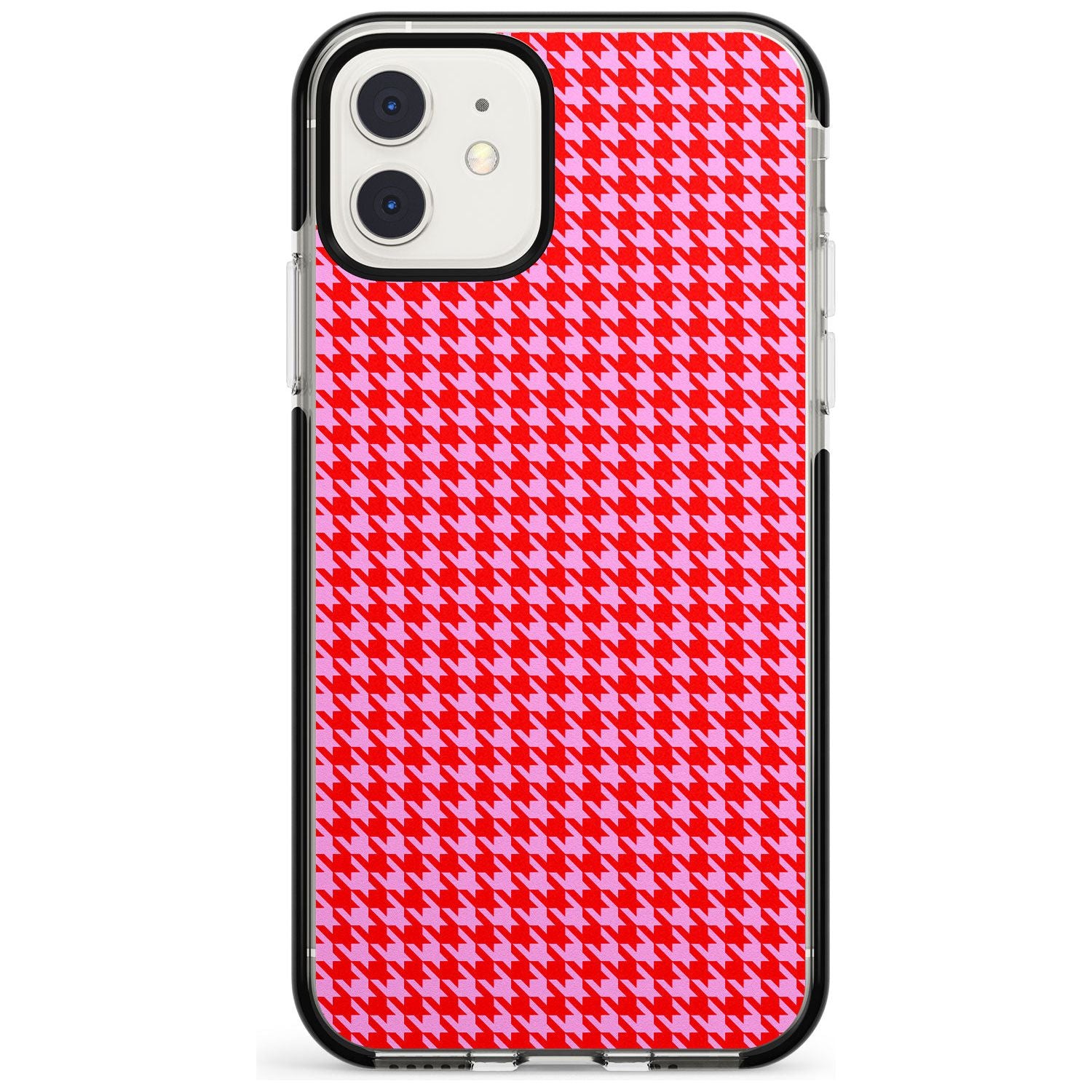 Neon Pink & Red Houndstooth Pattern Black Impact Phone Case for iPhone 11