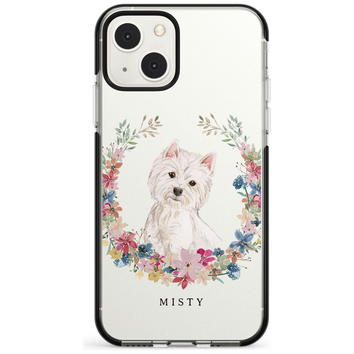 Personalised Westie Watercolour Dog Portrait Custom Phone Case iPhone 13 Mini / Black Impact Case Blanc Space