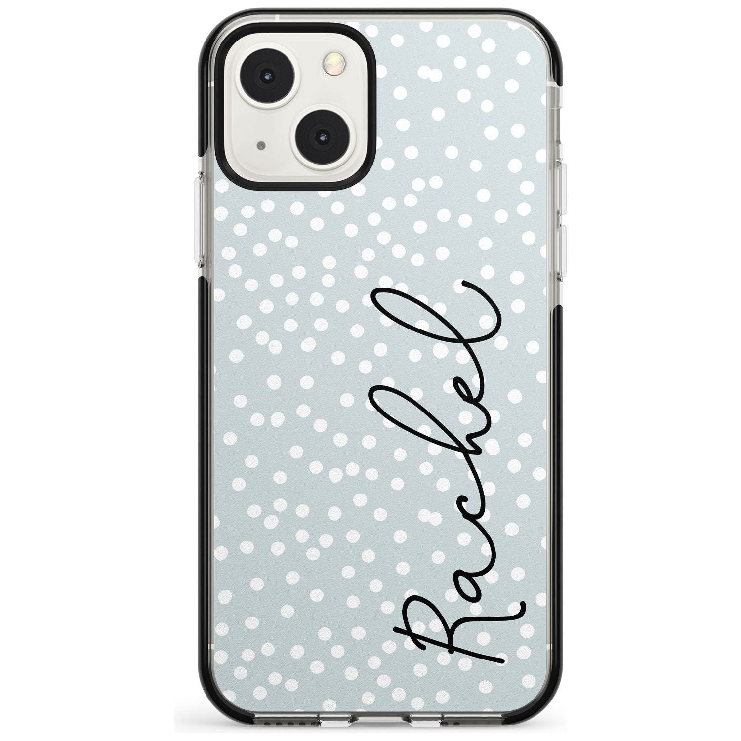 Personalised Vertical Cursive & Dots Custom Phone Case iPhone 13 Mini / Black Impact Case Blanc Space