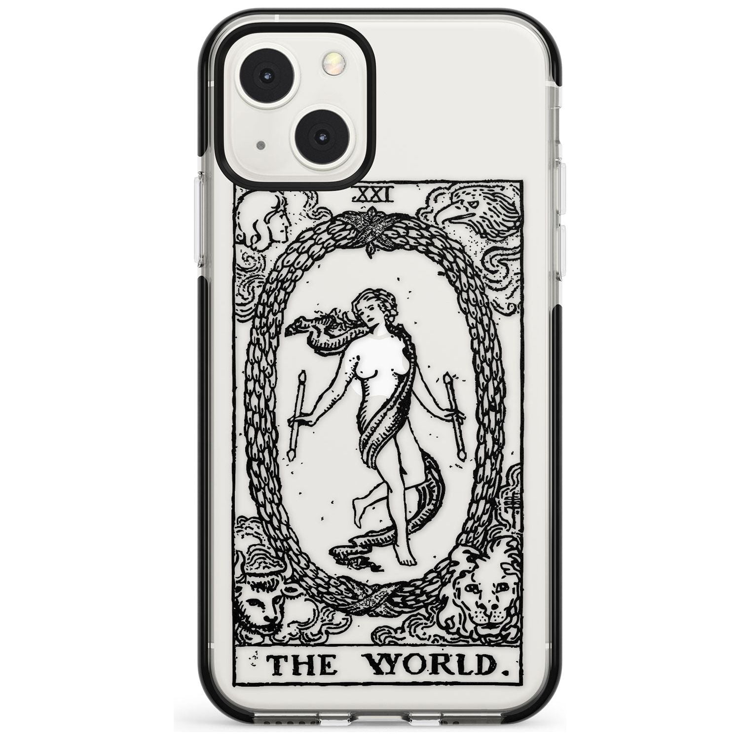 Personalised The World Tarot Card - Transparent Custom Phone Case iPhone 13 Mini / Black Impact Case Blanc Space