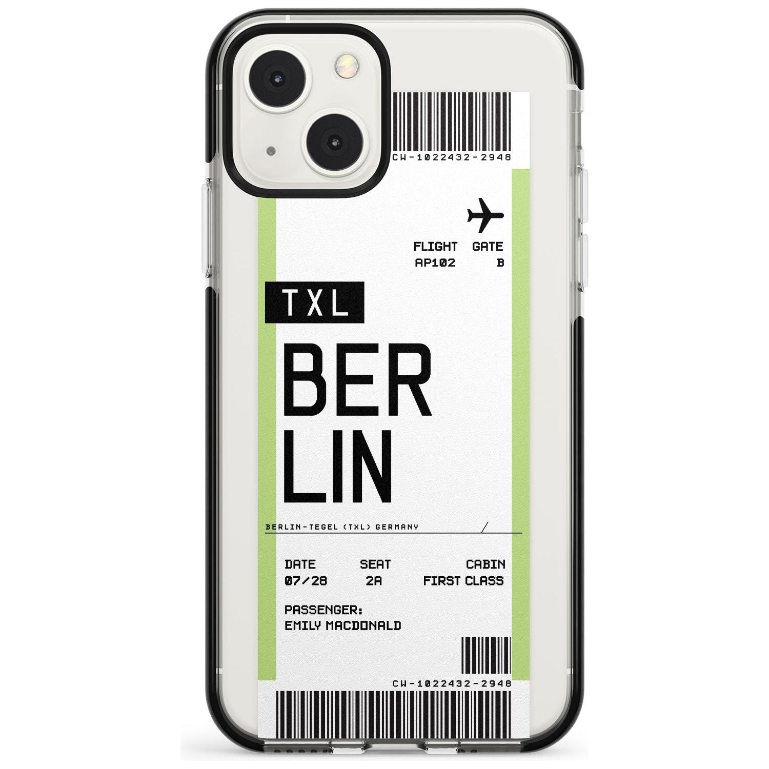 Personalised Berlin Boarding Pass Custom Phone Case iPhone 13 Mini / Black Impact Case Blanc Space