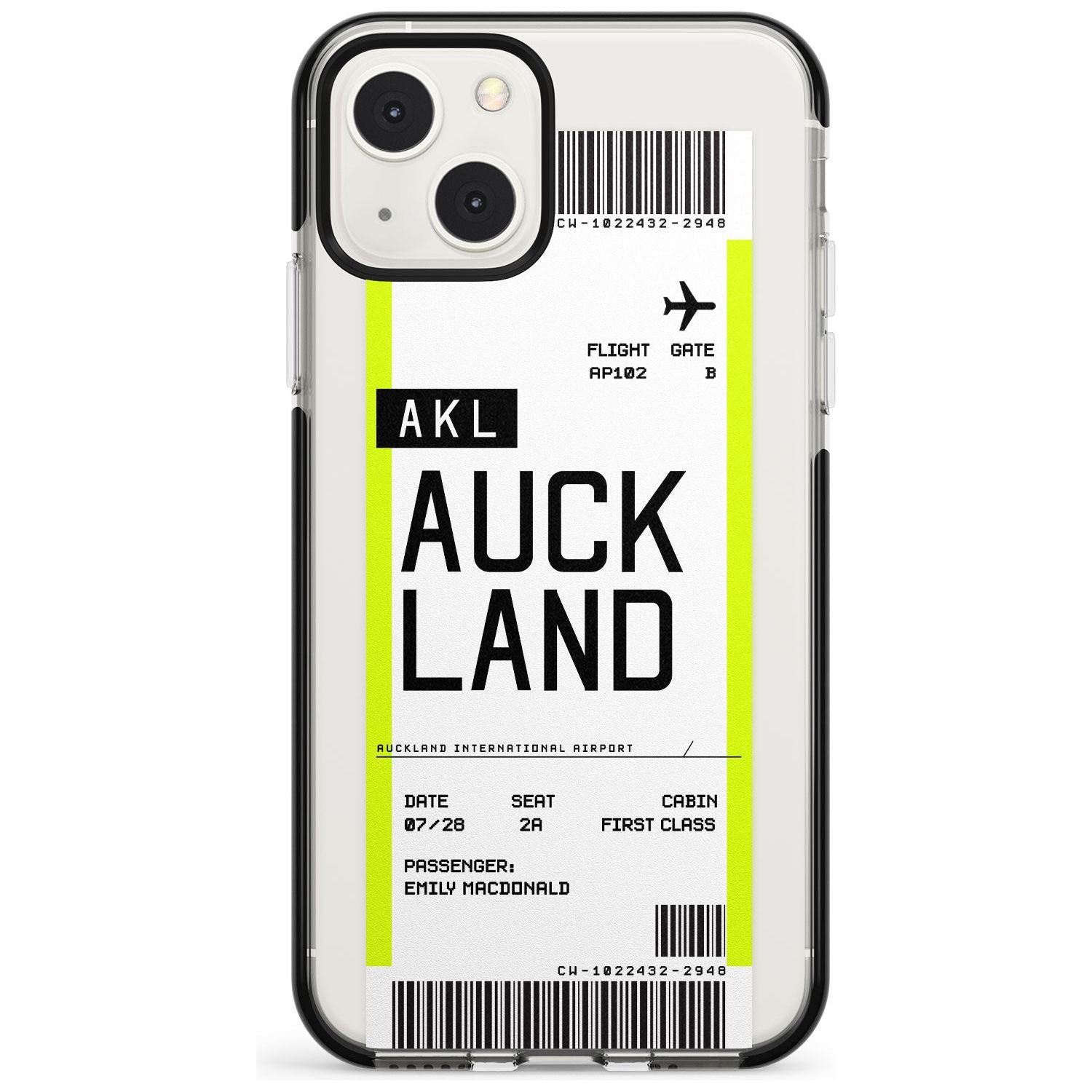 Personalised Auckland Boarding Pass Custom Phone Case iPhone 13 Mini / Black Impact Case Blanc Space