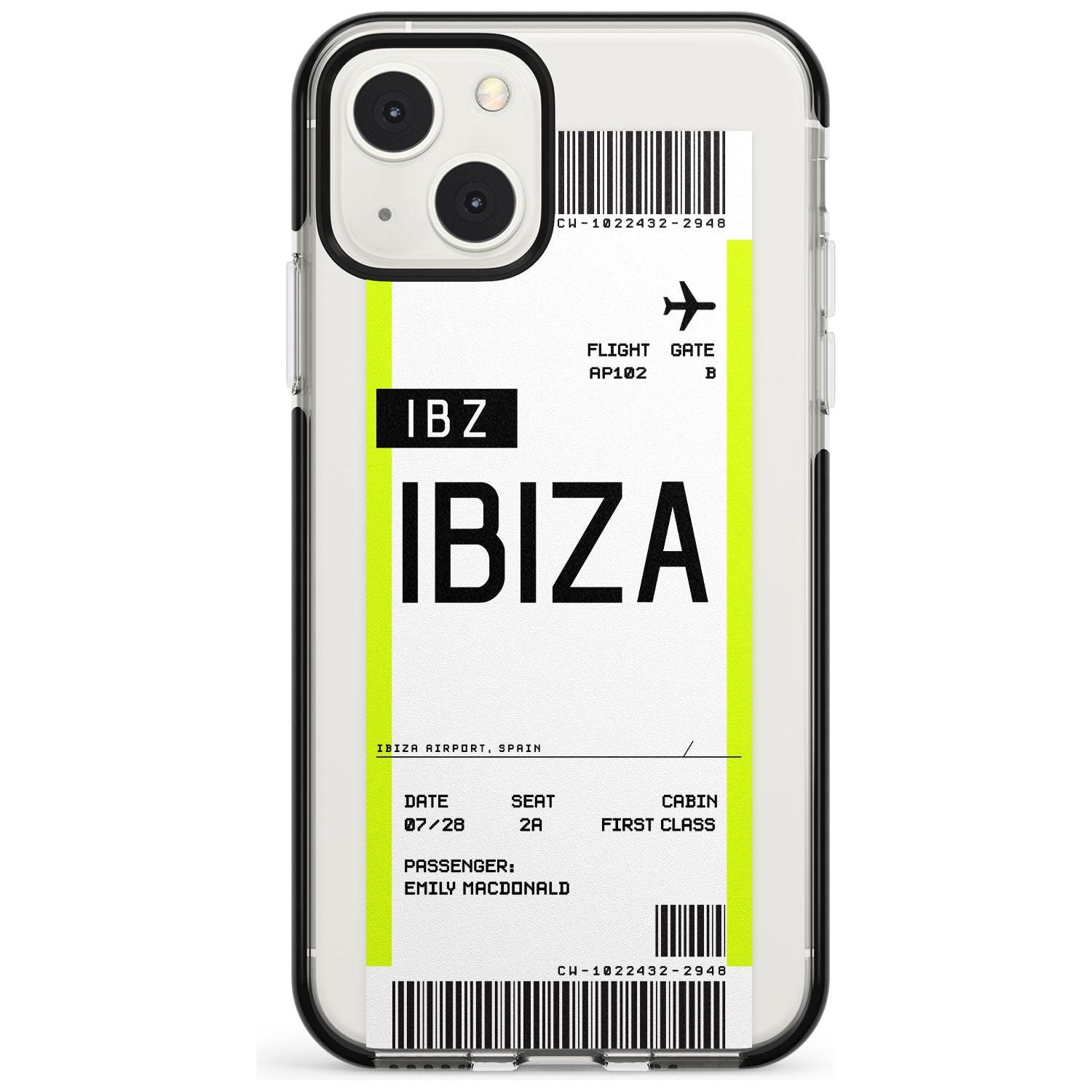 Personalised Ibiza Boarding Pass Custom Phone Case iPhone 13 Mini / Black Impact Case Blanc Space