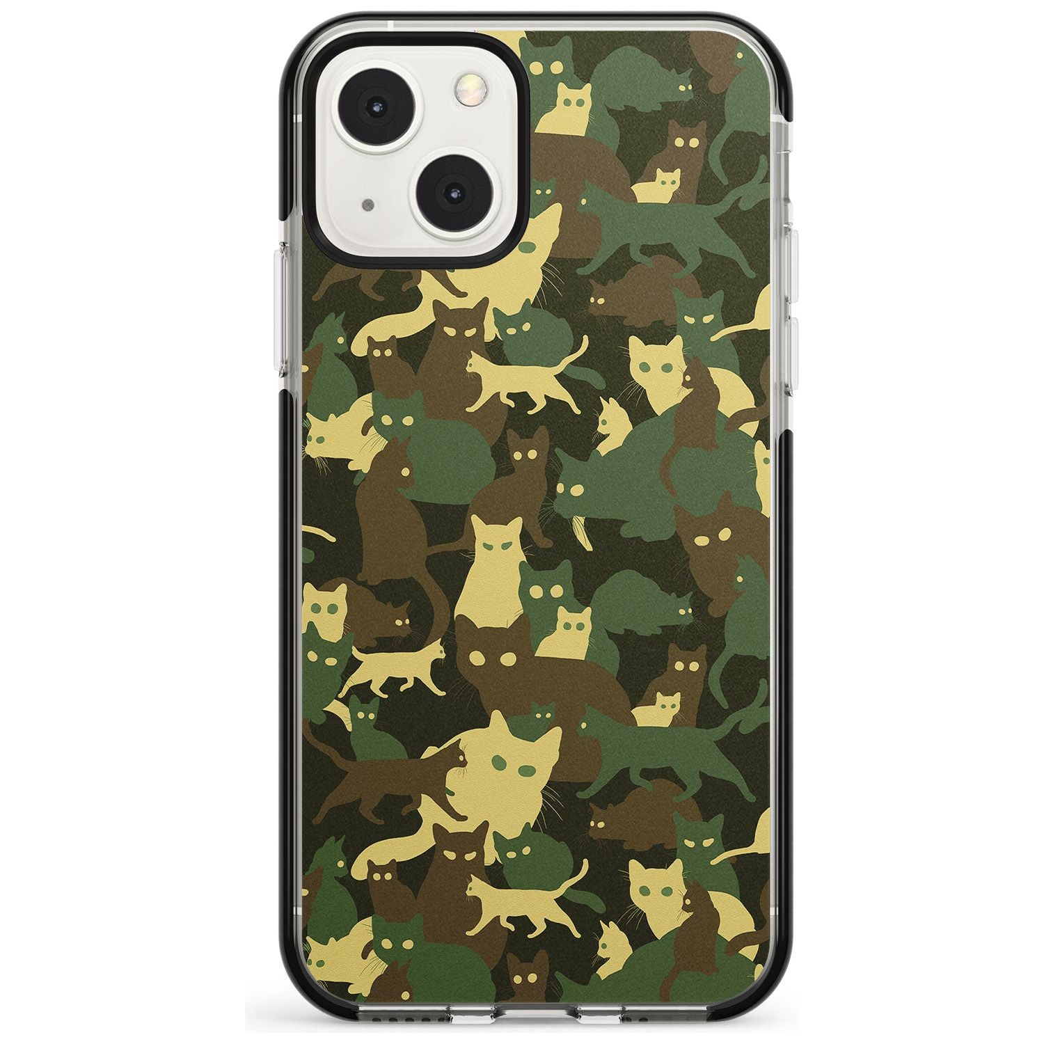 Forest Green Cat Camouflage Pattern Phone Case iPhone 13 Mini / Black Impact Case Blanc Space