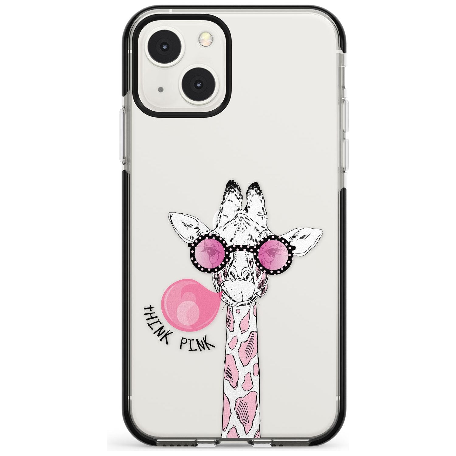 Think Pink Giraffe Black Impact Phone Case for iPhone 13 & 13 Mini