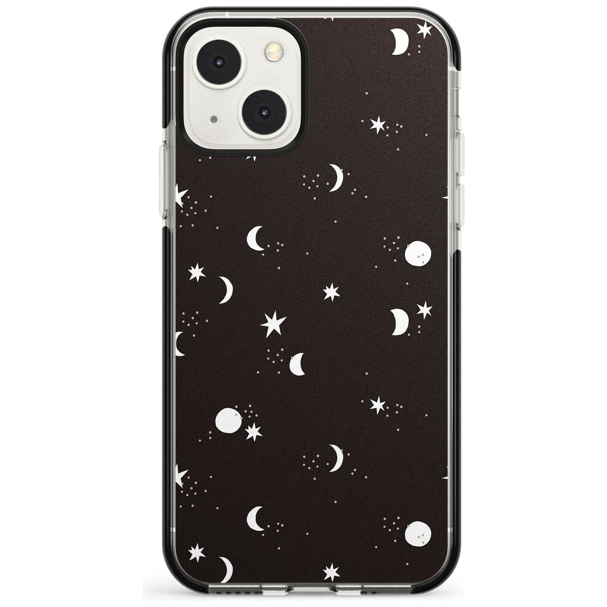 Funky Moons & Stars Phone Case iPhone 13 Mini / Black Impact Case Blanc Space