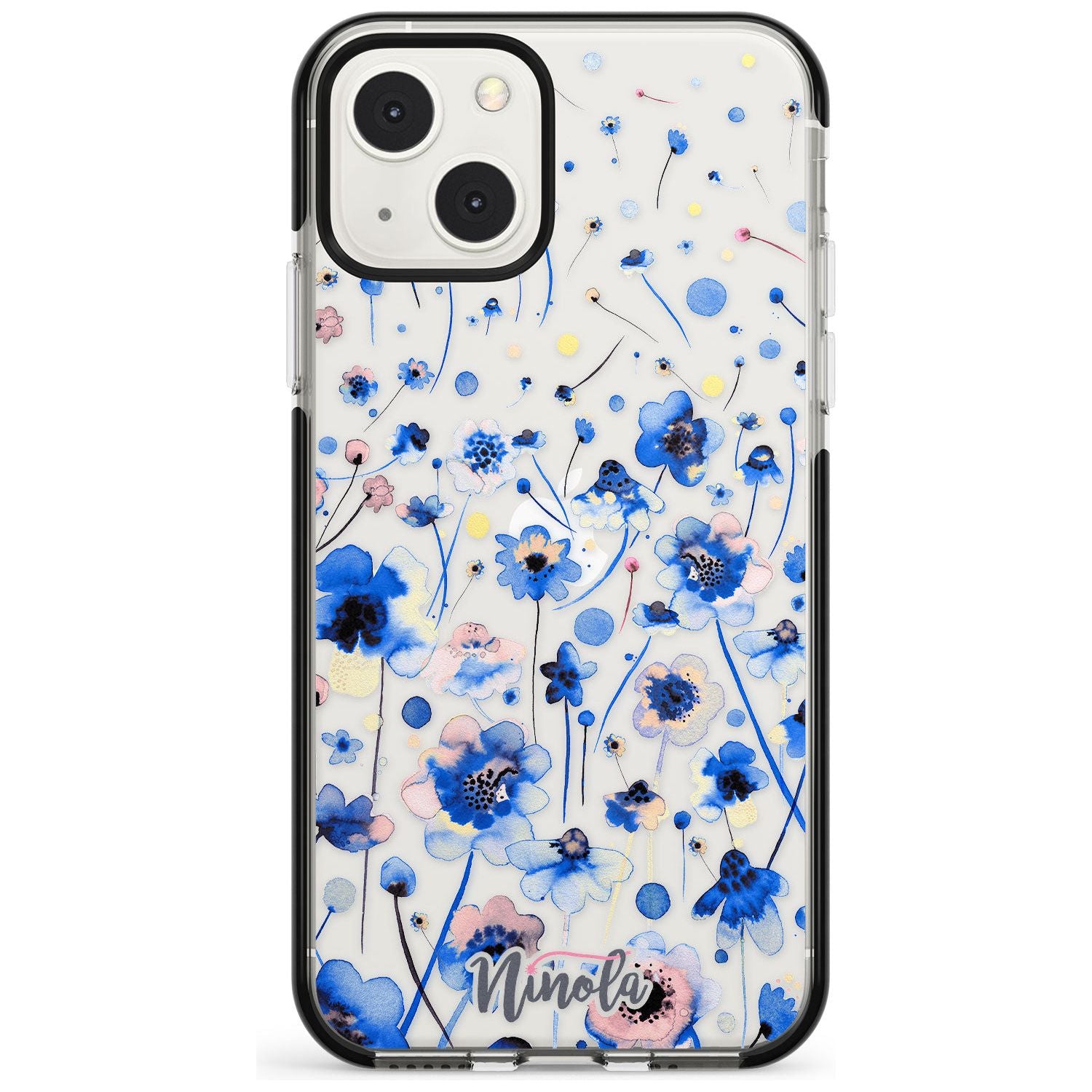 Ink Flowers Blue Phone Case iPhone 13 Mini / Black Impact Case Blanc Space