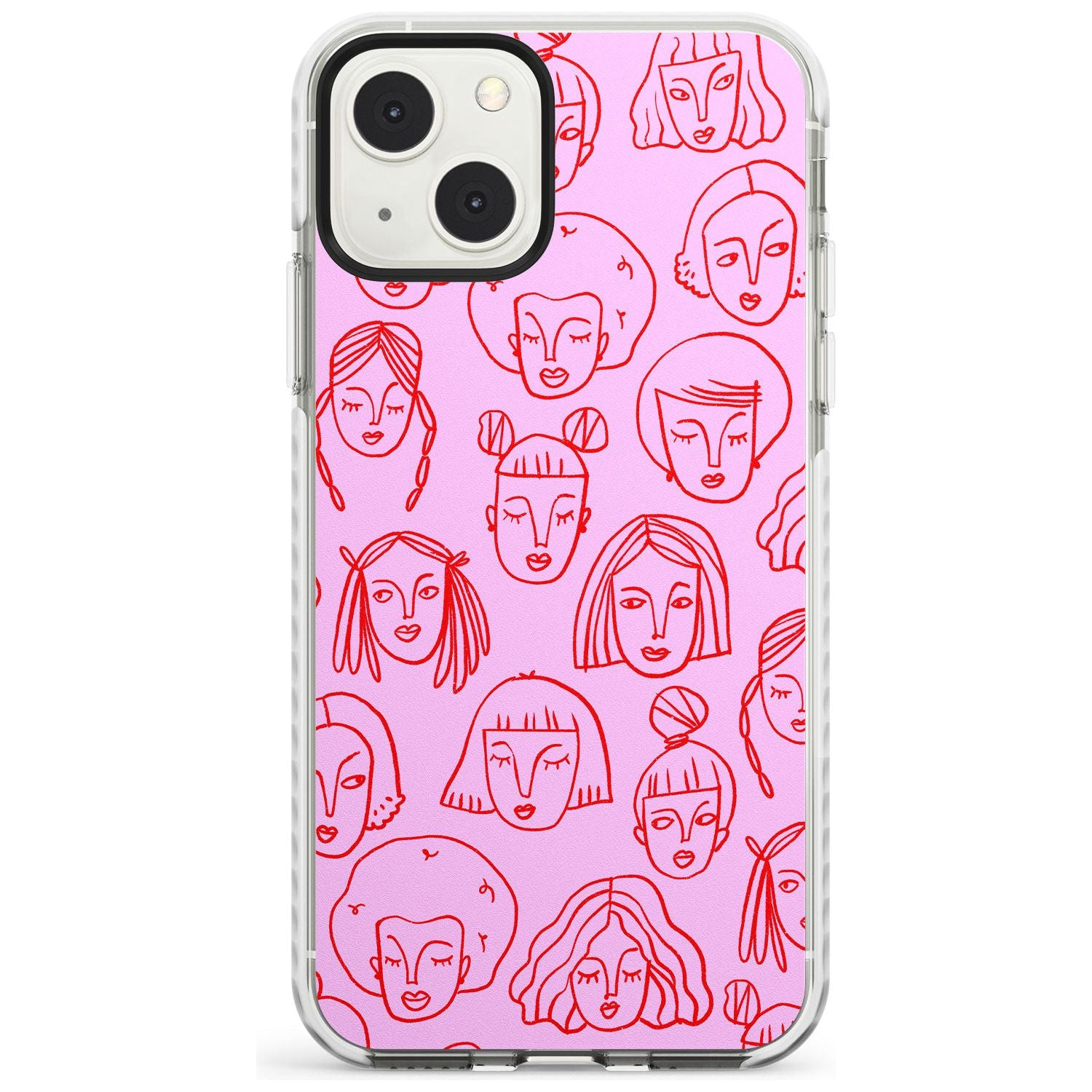 Girl Portrait Doodles in Pink & Red Phone Case iPhone 13 Mini / Impact Case Blanc Space