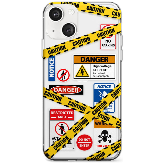 CAUTION Phone Case iPhone 13 / Clear Case,iPhone 13 Mini / Clear Case,iPhone 14 / Clear Case,iPhone 14 Plus / Clear Case Blanc Space