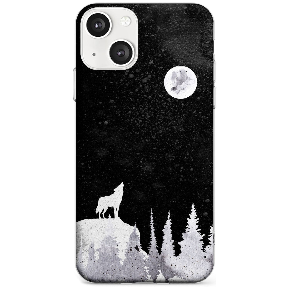 Moon Phases: Wolf & Full Moon Phone Case iPhone 13 Mini / Clear Case,iPhone 13 / Clear Case,iPhone 14 Plus / Clear Case,iPhone 14 / Clear Case Blanc Space