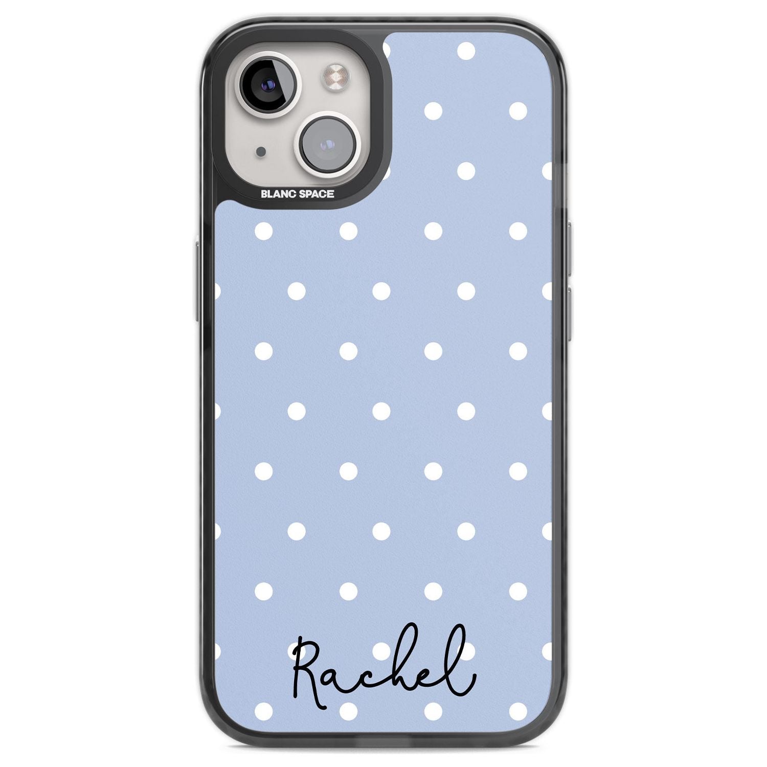 Personalised Simple Light Blue Dots Custom Phone Case iPhone 12 / Black Impact Case,iPhone 13 / Black Impact Case,iPhone 12 Pro / Black Impact Case,iPhone 14 / Black Impact Case,iPhone 15 Plus / Black Impact Case,iPhone 15 / Black Impact Case Blanc Space