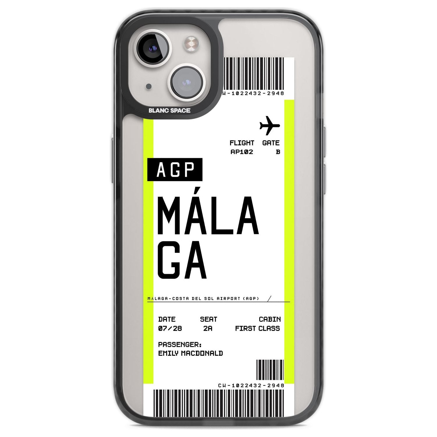 Personalised Málaga Boarding Pass Custom Phone Case iPhone 12 / Black Impact Case,iPhone 13 / Black Impact Case,iPhone 12 Pro / Black Impact Case,iPhone 14 / Black Impact Case,iPhone 15 Plus / Black Impact Case,iPhone 15 / Black Impact Case Blanc Space