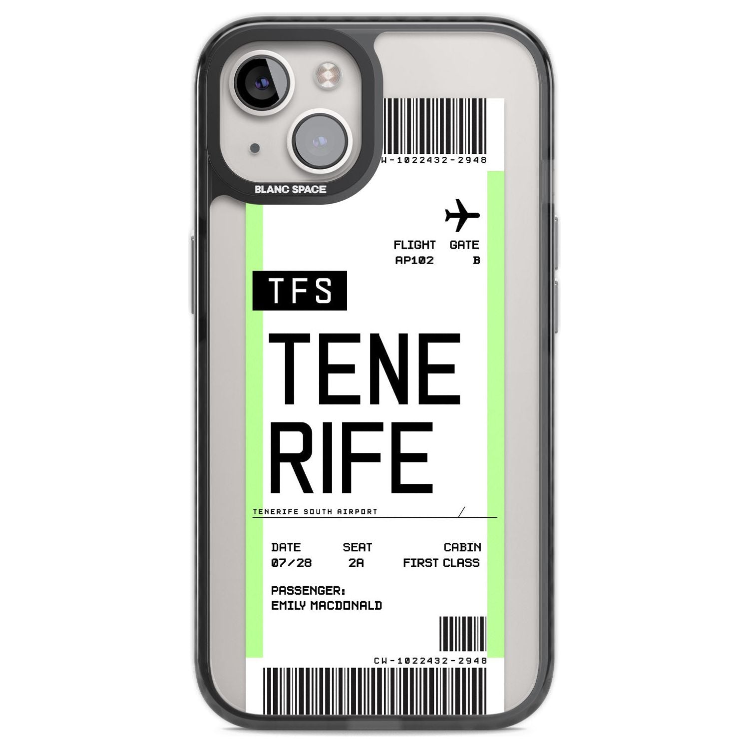 Personalised Tenerife Boarding Pass Custom Phone Case iPhone 12 / Black Impact Case,iPhone 13 / Black Impact Case,iPhone 12 Pro / Black Impact Case,iPhone 14 / Black Impact Case,iPhone 15 Plus / Black Impact Case,iPhone 15 / Black Impact Case Blanc Space