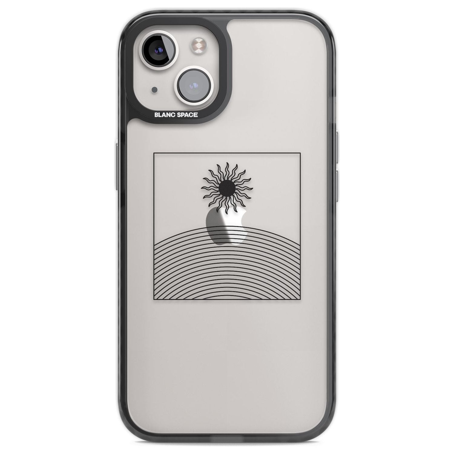 Framed Linework: Rising Sun Phone Case iPhone 12 / Black Impact Case,iPhone 13 / Black Impact Case,iPhone 12 Pro / Black Impact Case,iPhone 14 / Black Impact Case,iPhone 15 Plus / Black Impact Case,iPhone 15 / Black Impact Case Blanc Space