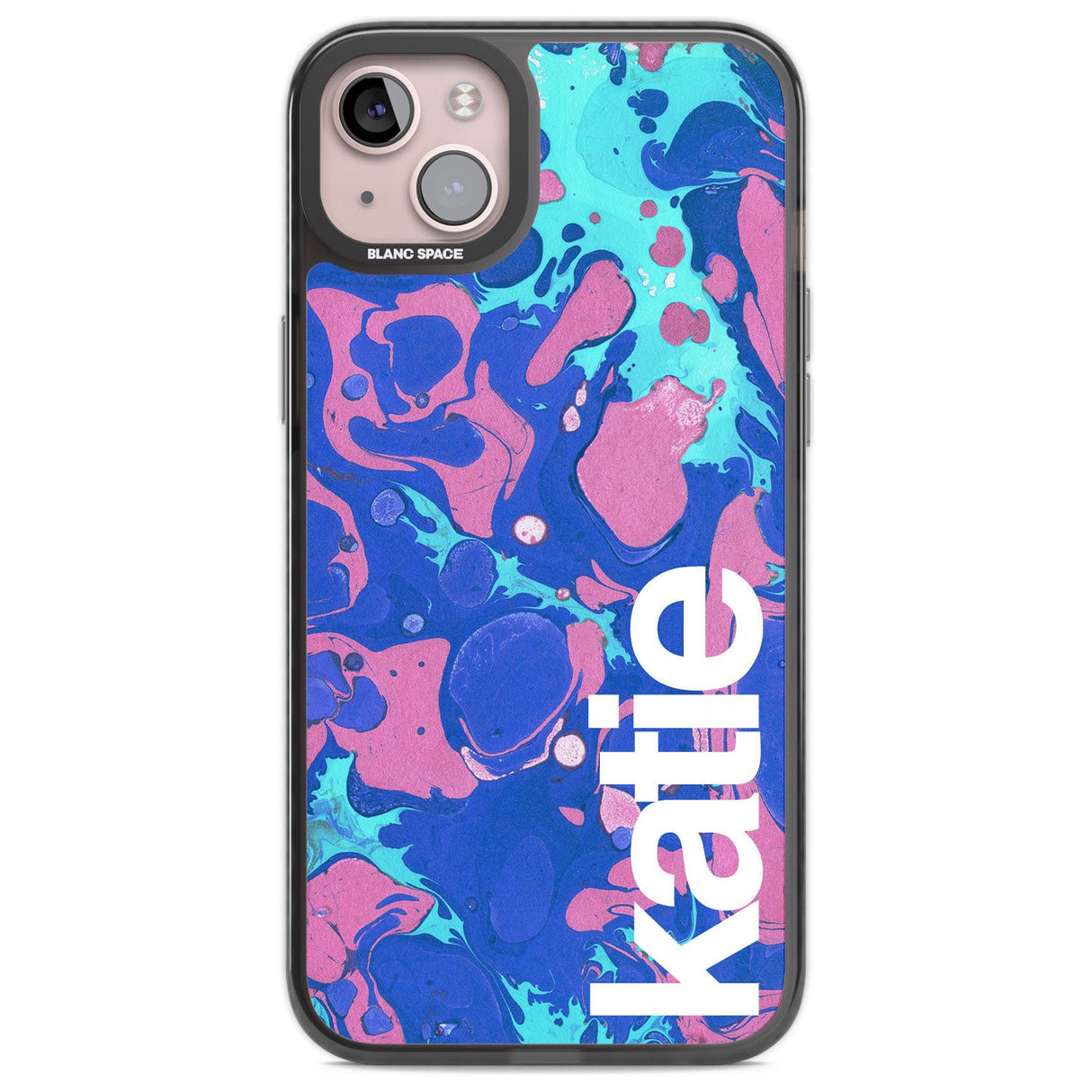 Personalised Navy, Turquoise + Purple - Marbled Custom Phone Case iPhone 14 Plus / Black Impact Case Blanc Space