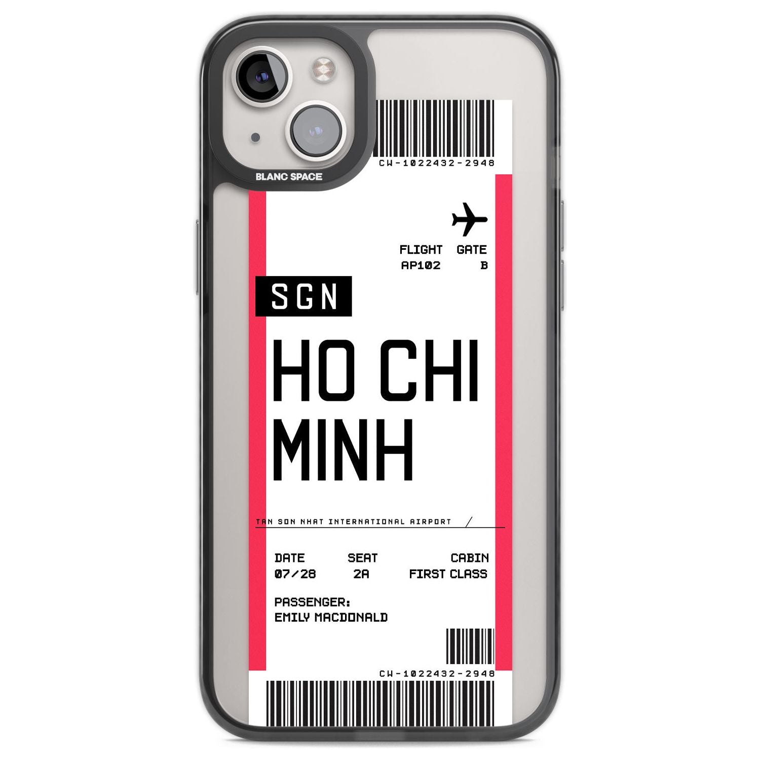 Personalised Ho Chi Minh City Boarding Pass Custom Phone Case iPhone 14 Plus / Black Impact Case Blanc Space