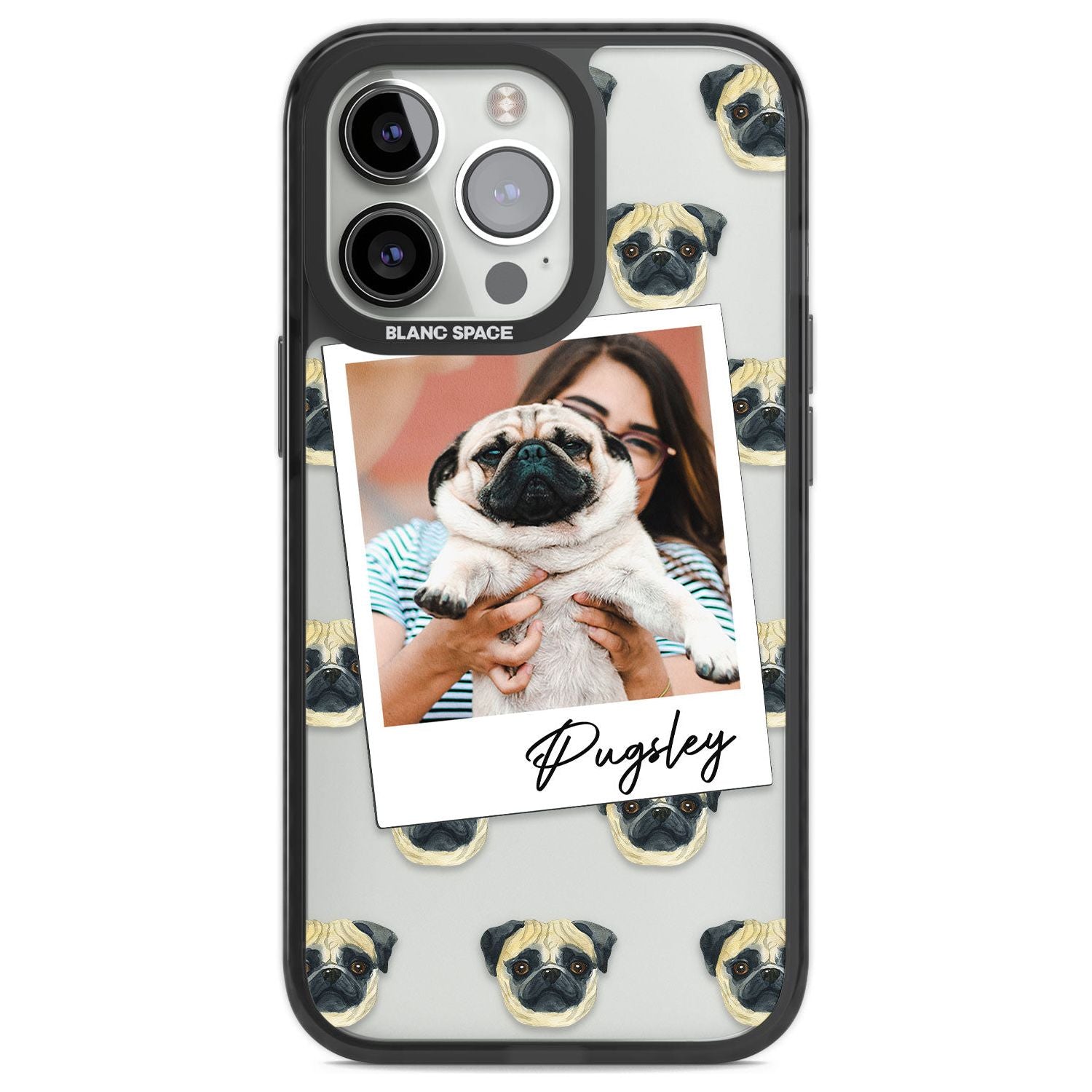 Personalised Pug - Dog Photo Custom Phone Case iPhone 13 Pro / Black Impact Case,iPhone 14 Pro / Black Impact Case,iPhone 15 Pro Max / Black Impact Case,iPhone 15 Pro / Black Impact Case Blanc Space