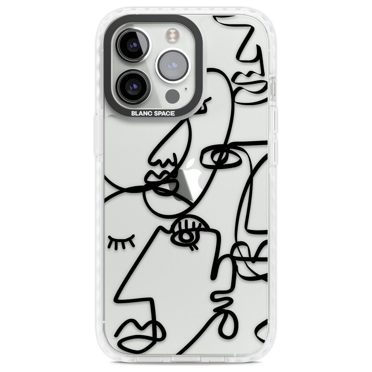 Abstract Continuous Line Faces Black on Clear Phone Case iPhone 13 Pro / Impact Case,iPhone 14 Pro / Impact Case,iPhone 15 Pro Max / Impact Case,iPhone 15 Pro / Impact Case Blanc Space