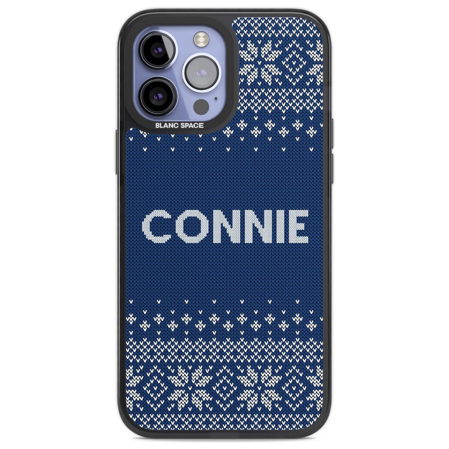 Personalised Blue Christmas Knitted Jumper Custom Phone Case iPhone 13 Pro Max / Black Impact Case,iPhone 14 Pro Max / Black Impact Case Blanc Space