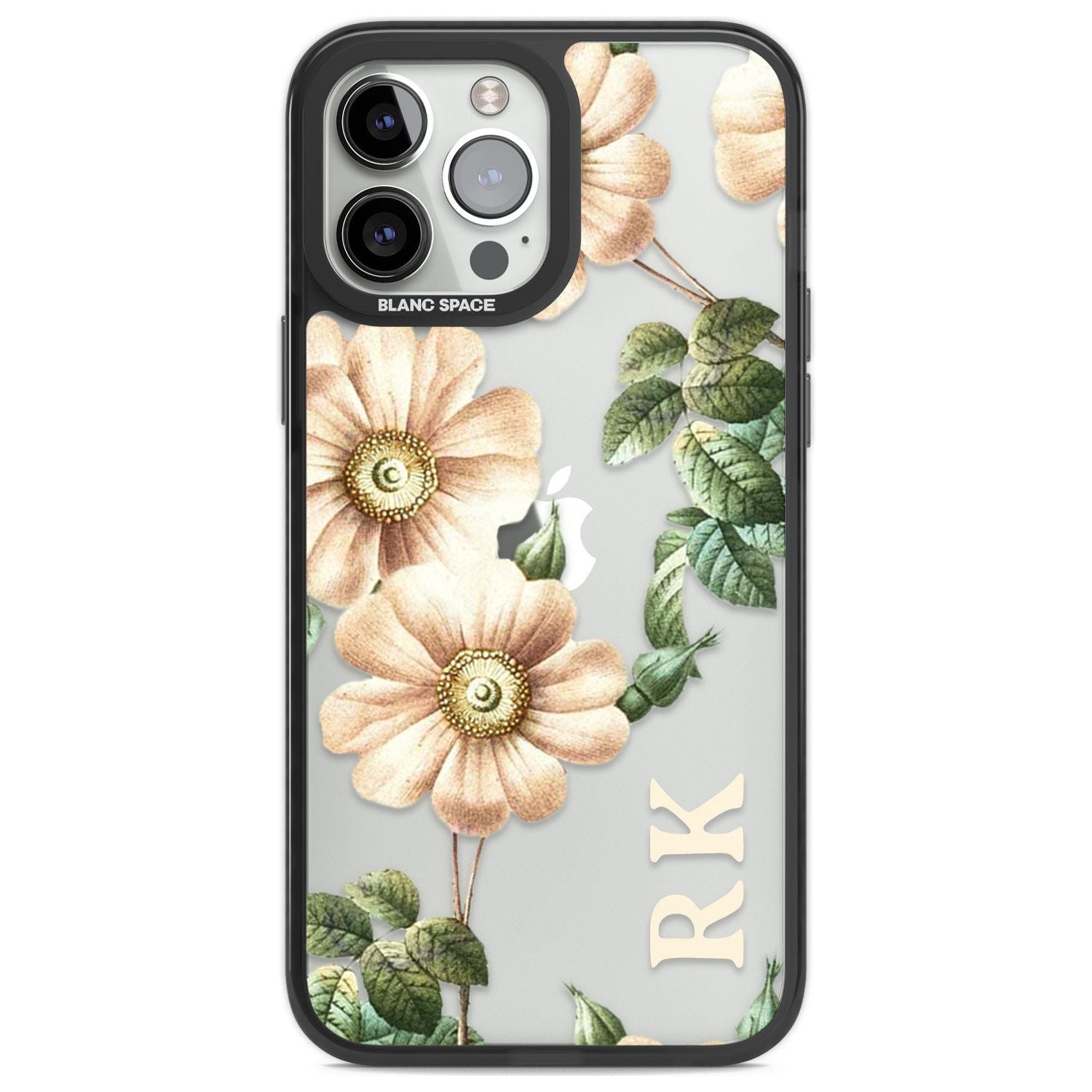 Personalised Clear Vintage Floral Cream Anemones Custom Phone Case iPhone 13 Pro Max / Black Impact Case,iPhone 14 Pro Max / Black Impact Case Blanc Space