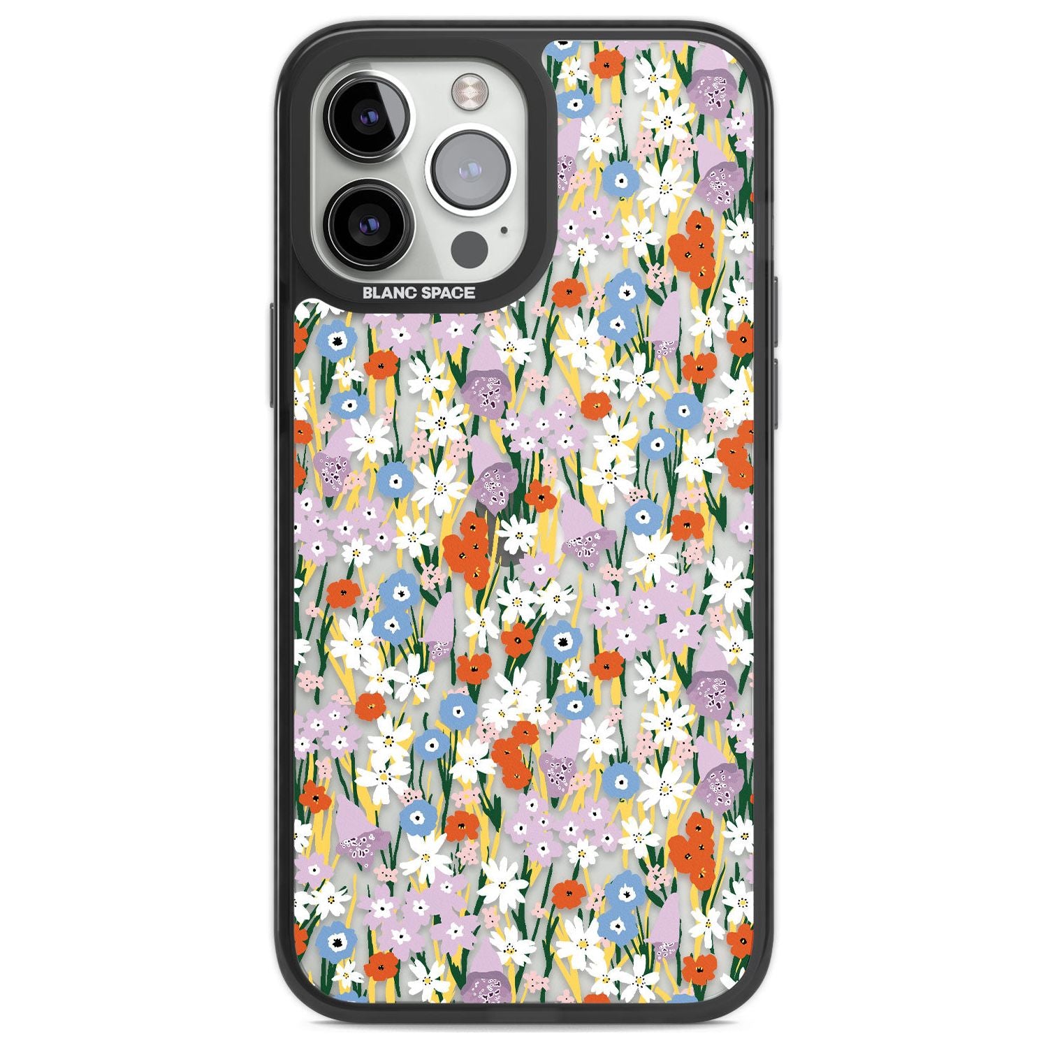 Energetic Floral Mix: Transparent Phone Case iPhone 13 Pro Max / Black Impact Case,iPhone 14 Pro Max / Black Impact Case Blanc Space