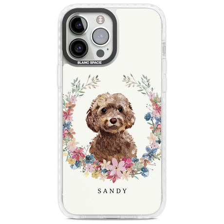 Personalised Brown Cockapoo - Watercolour Dog Portrait Custom Phone Case iPhone 13 Pro Max / Impact Case,iPhone 14 Pro Max / Impact Case Blanc Space