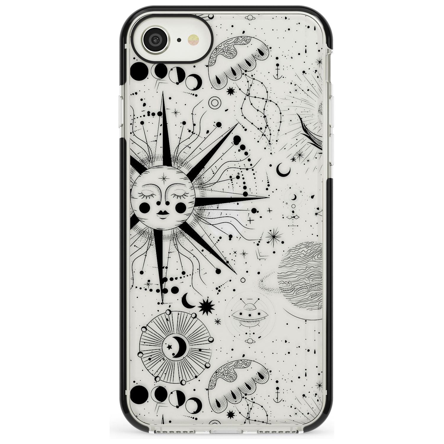 Large Sun Vintage Astrological Black Impact Phone Case for iPhone SE 8 7 Plus
