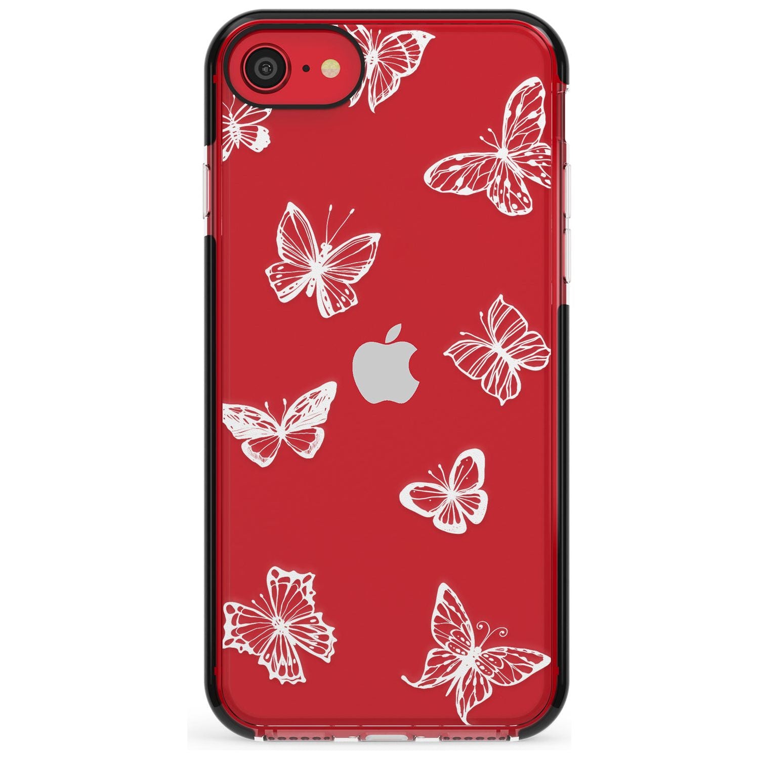 White Butterfly Line Pattern Black Impact Phone Case for iPhone SE 8 7 Plus