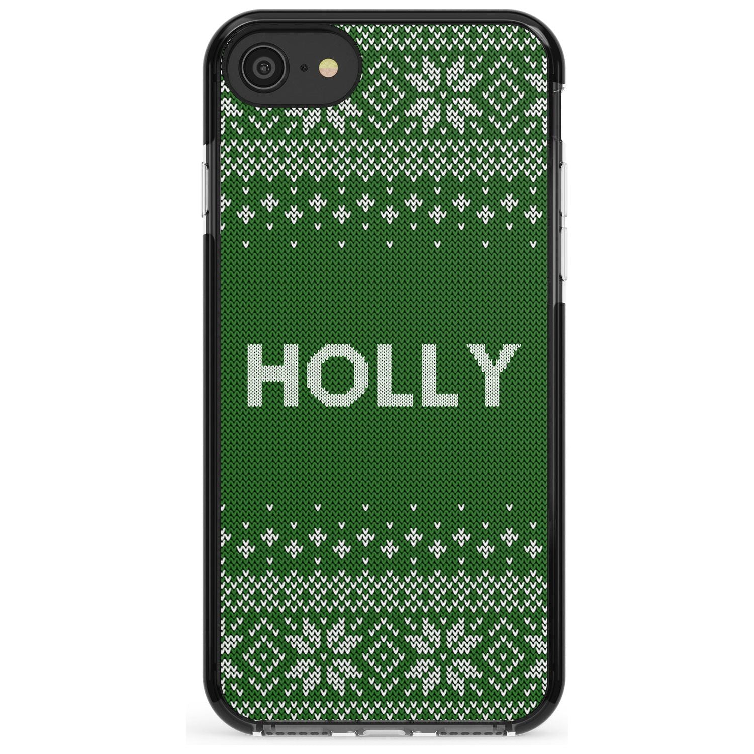 Personalised Green Christmas Knitted Jumper Black Impact Phone Case for iPhone SE 8 7 Plus