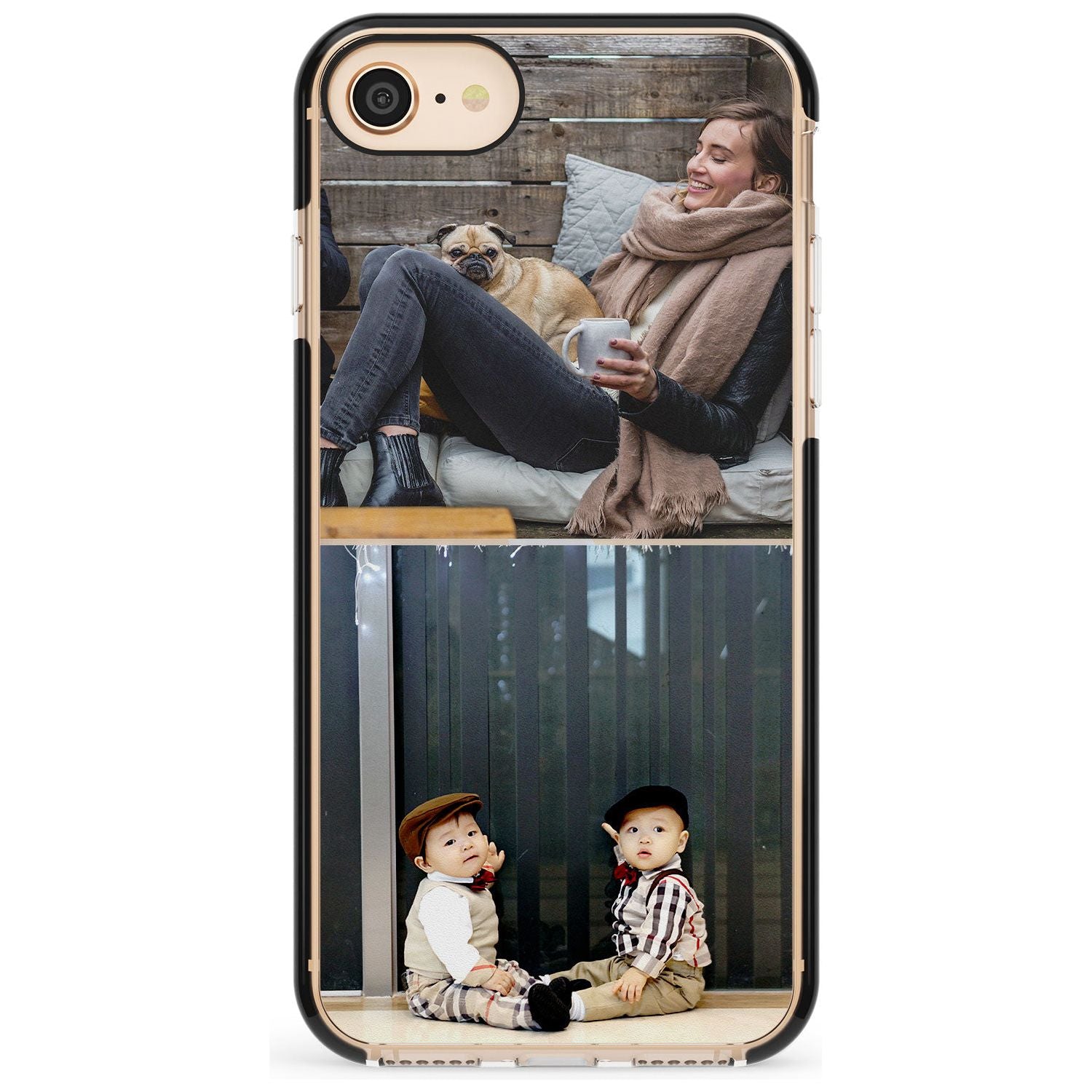 2 Photo Grid Pink Fade Impact Phone Case for iPhone SE 8 7 Plus