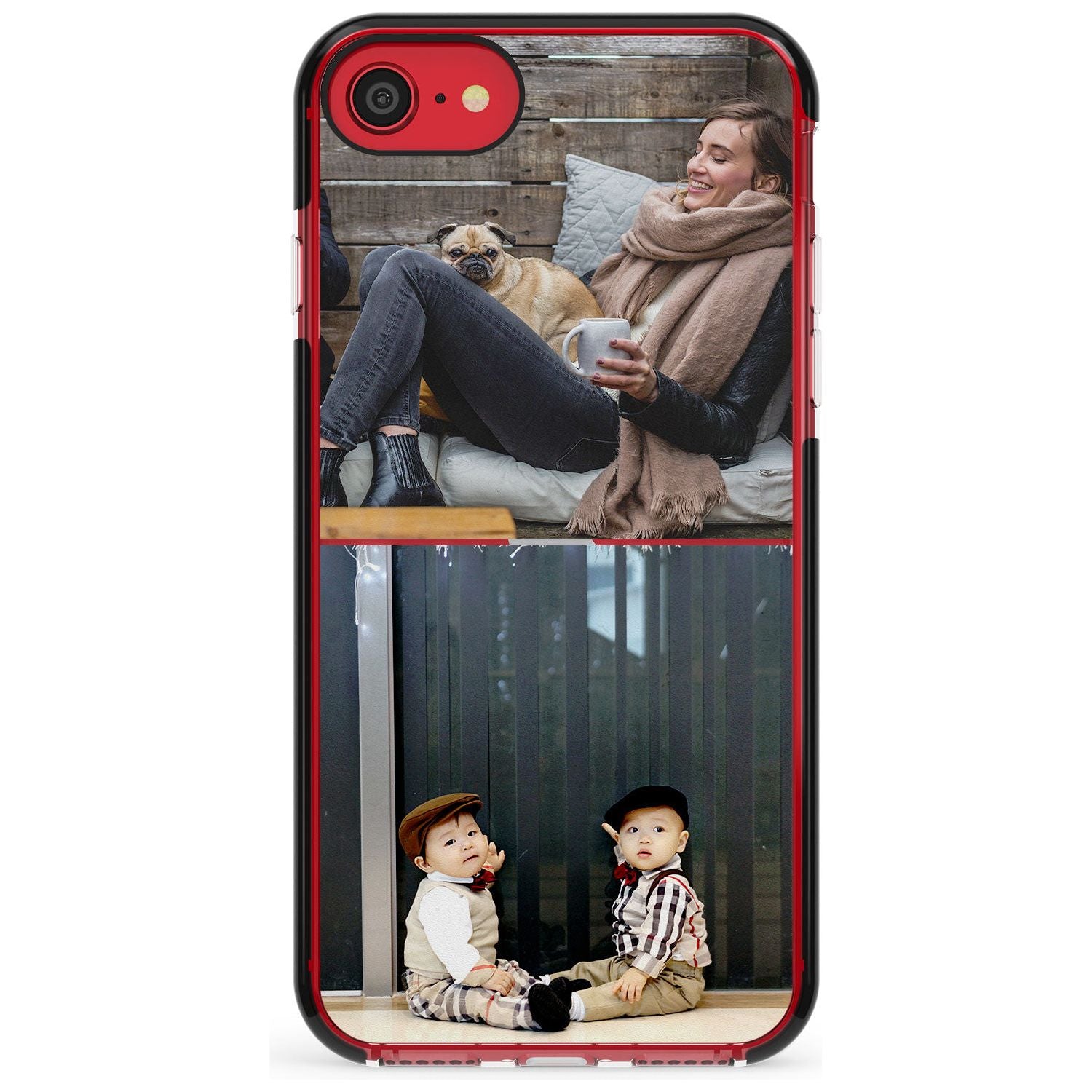 2 Photo Grid Pink Fade Impact Phone Case for iPhone SE 8 7 Plus