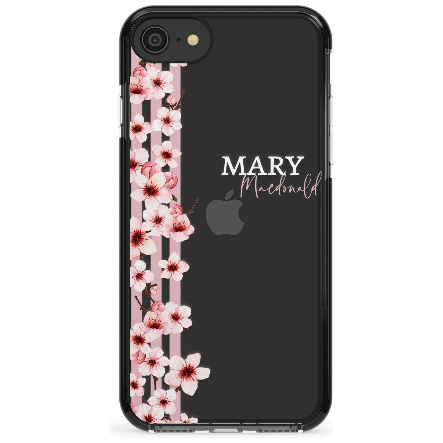 Cherry Blossoms & Stripes Transparent Pink Fade Impact Phone Case for iPhone SE 8 7 Plus