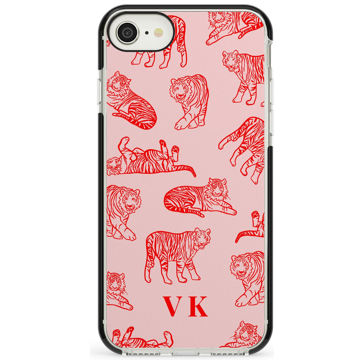 Red Tiger Outlines on Pink iPhone Case  Black Impact Custom Phone Case - Case Warehouse