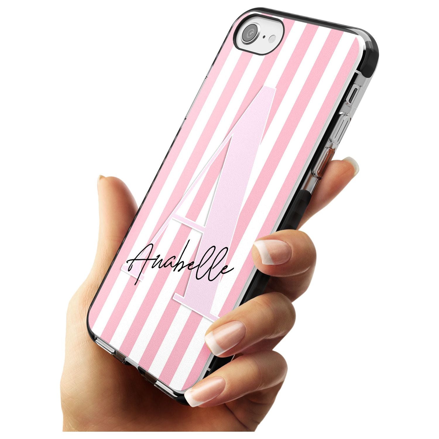 Pink Stripes & Large Monogram iPhone Case Custom Phone Case - Case Warehouse