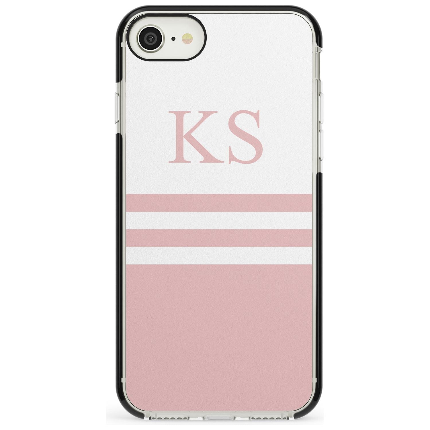 Minimal Pink Stripes & Initials iPhone Case Black Impact Custom Phone Case - Case Warehouse