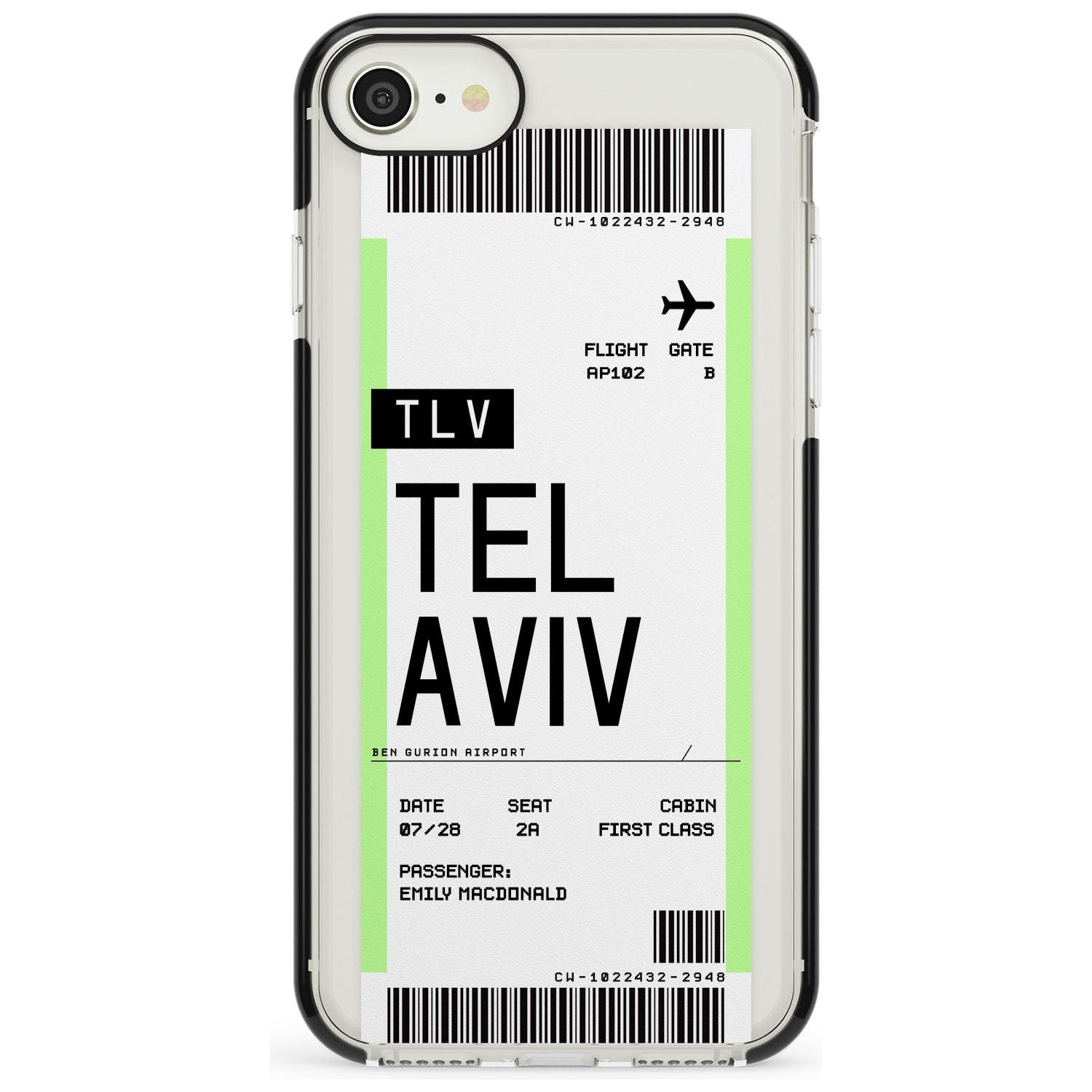 Tel Aviv Boarding Pass iPhone Case Black Impact Custom Phone Case - Case Warehouse