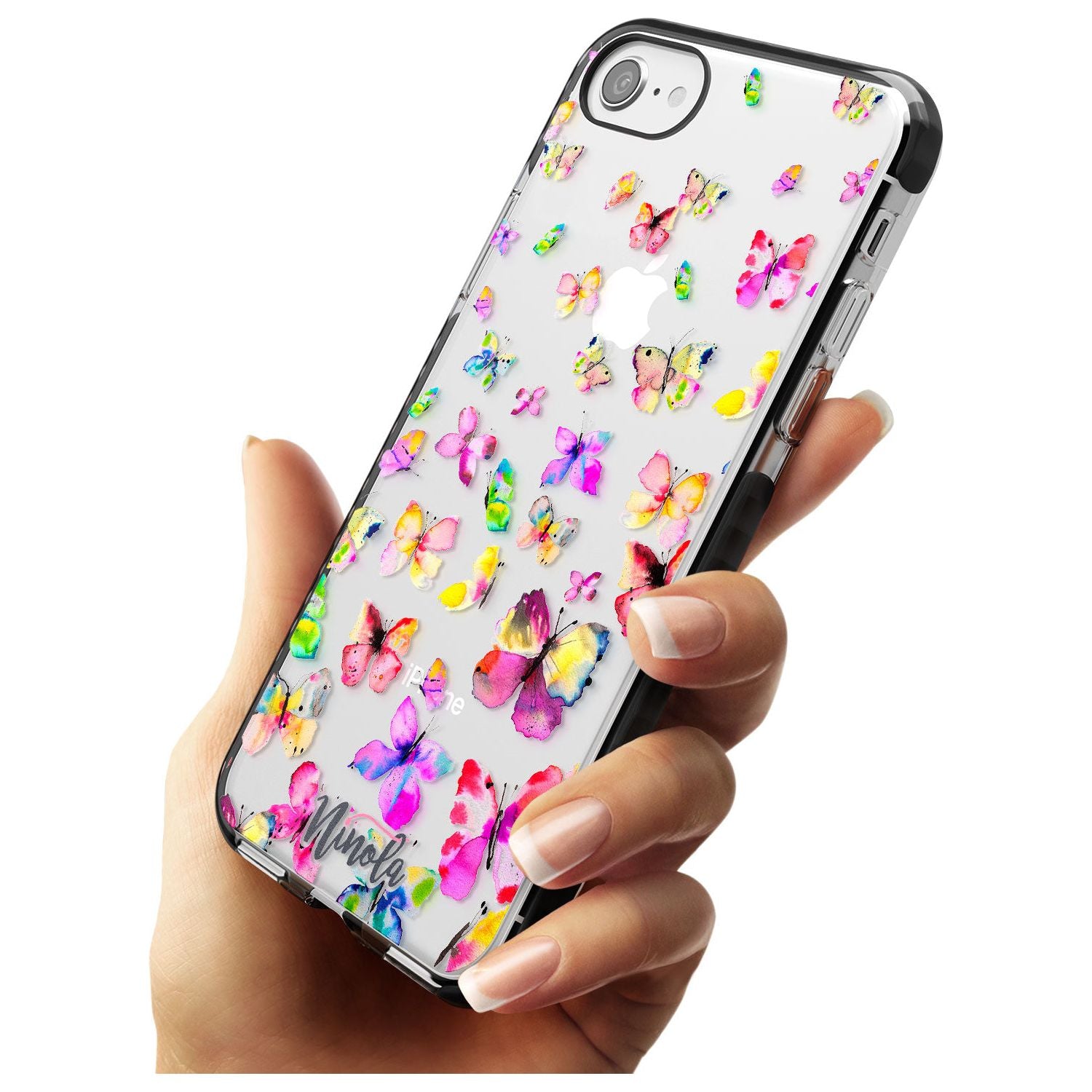 Watercolor Butterflies Black Impact Phone Case for iPhone SE 8 7 Plus