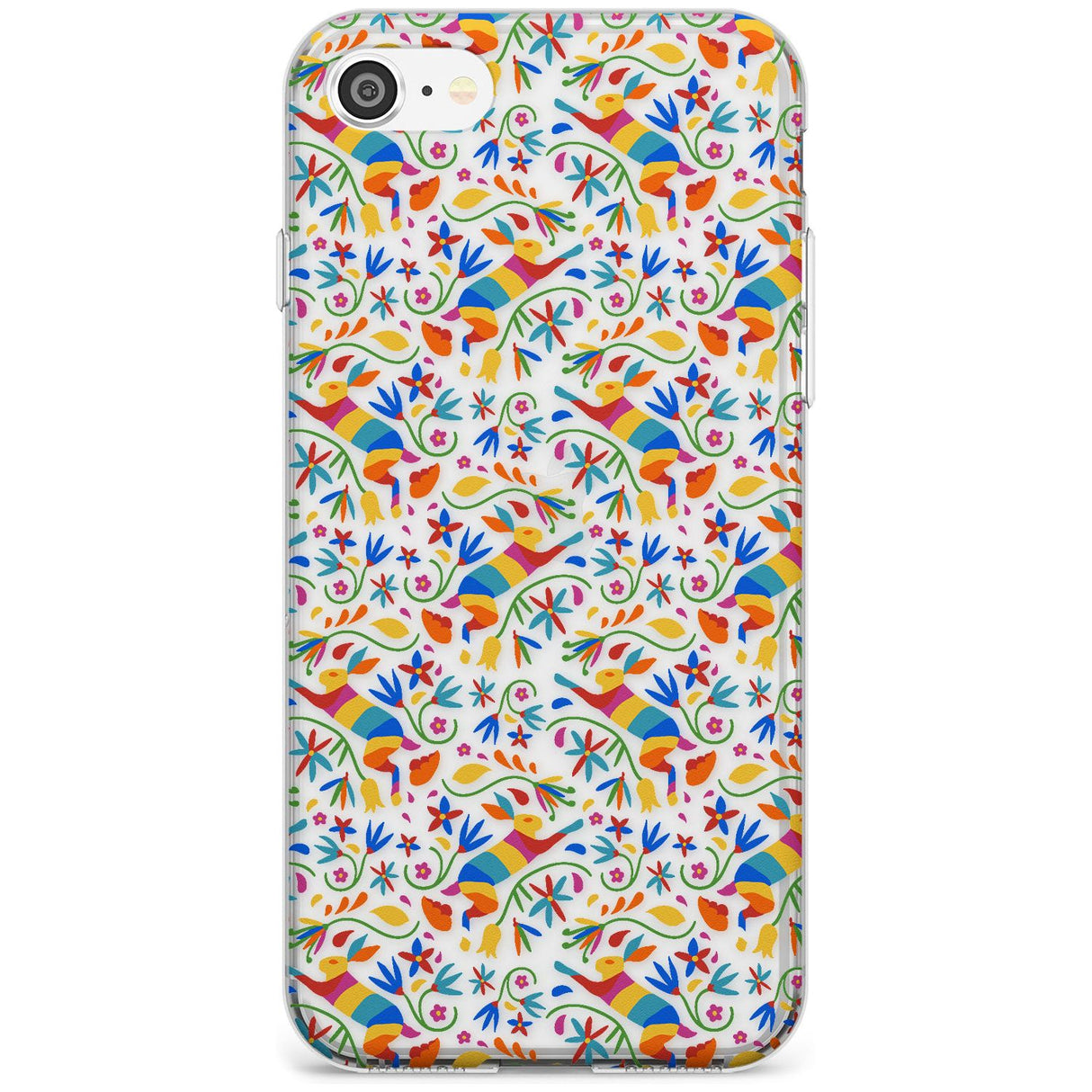 Floral Rabbit Pattern in Rainbow Black Impact Phone Case for iPhone SE 8 7 Plus