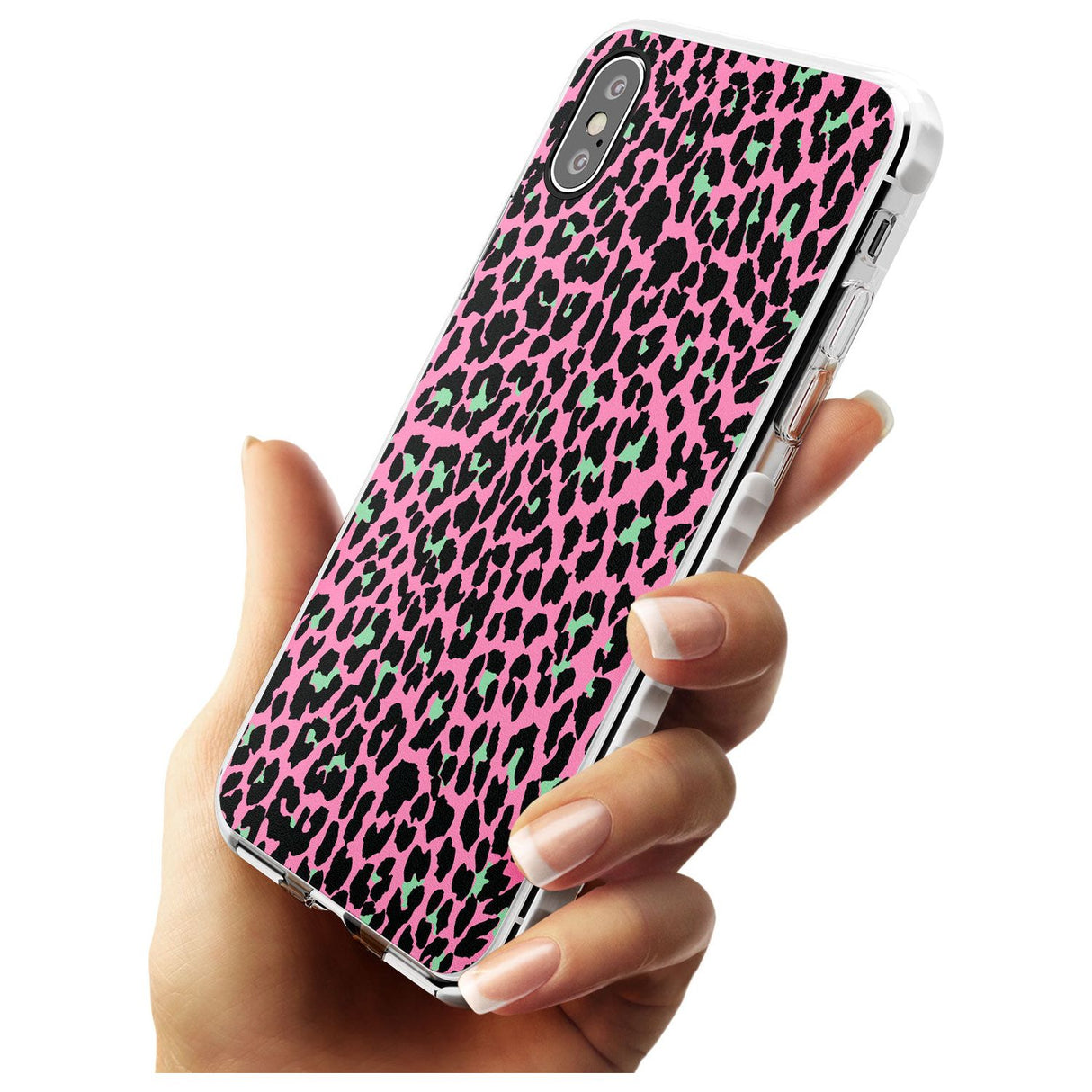 Green on Pink Leopard Print Pattern Impact Phone Case for iPhone X XS Max XR