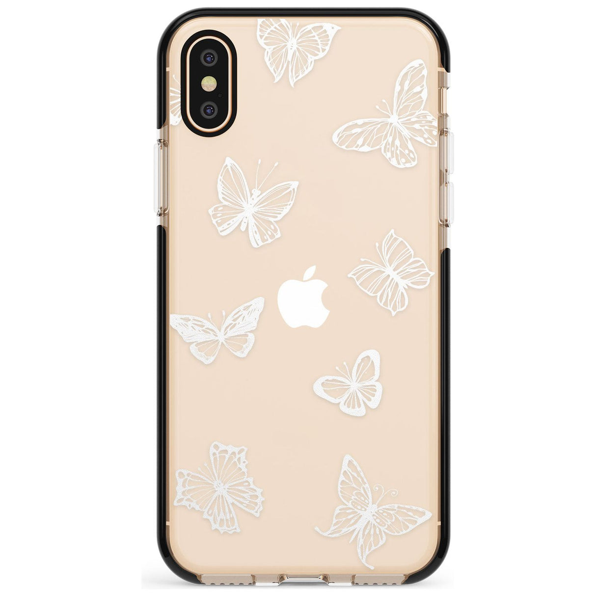 White Butterfly Line Pattern Black Impact Phone Case for iPhone X XS Max XR