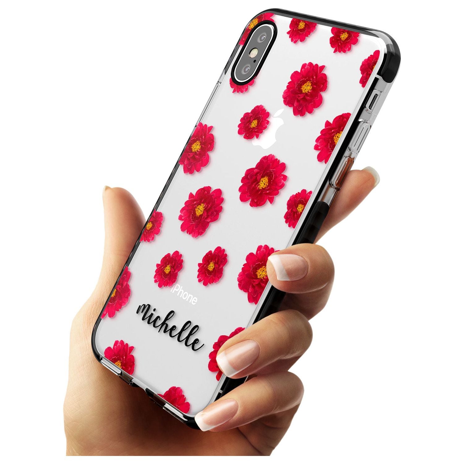 Red Peonies & Cursive iPhone Case Custom Phone Case - Case Warehouse